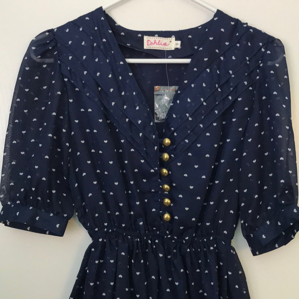 NWT Dahlia UK Navy Polka Dot Sailor Dress Sz S, XS